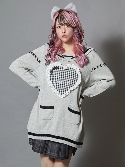 Bemqinハートセーラーニット(グレー)