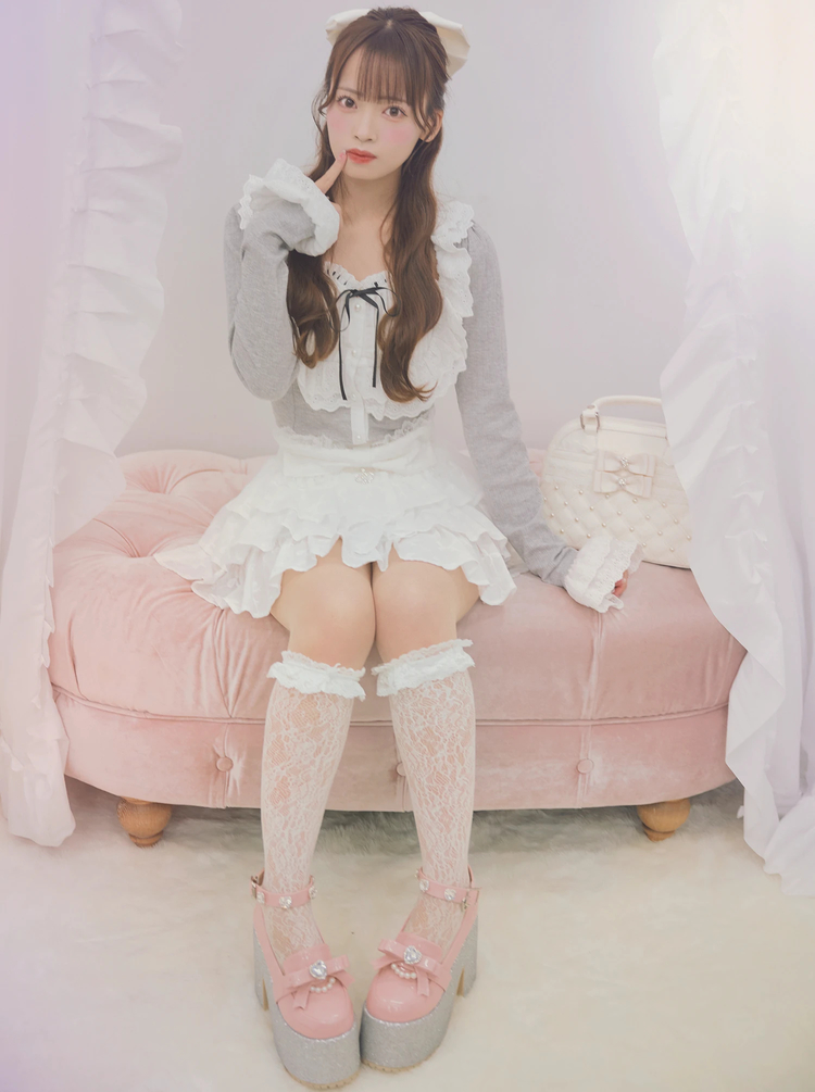 新品タグ付♡アンクルージュ♡ はしごレースおリボンSETUP♡ピンク♡ 新品タグ付♡アンクルージュ♡ はしごレースおリボンSETUP
