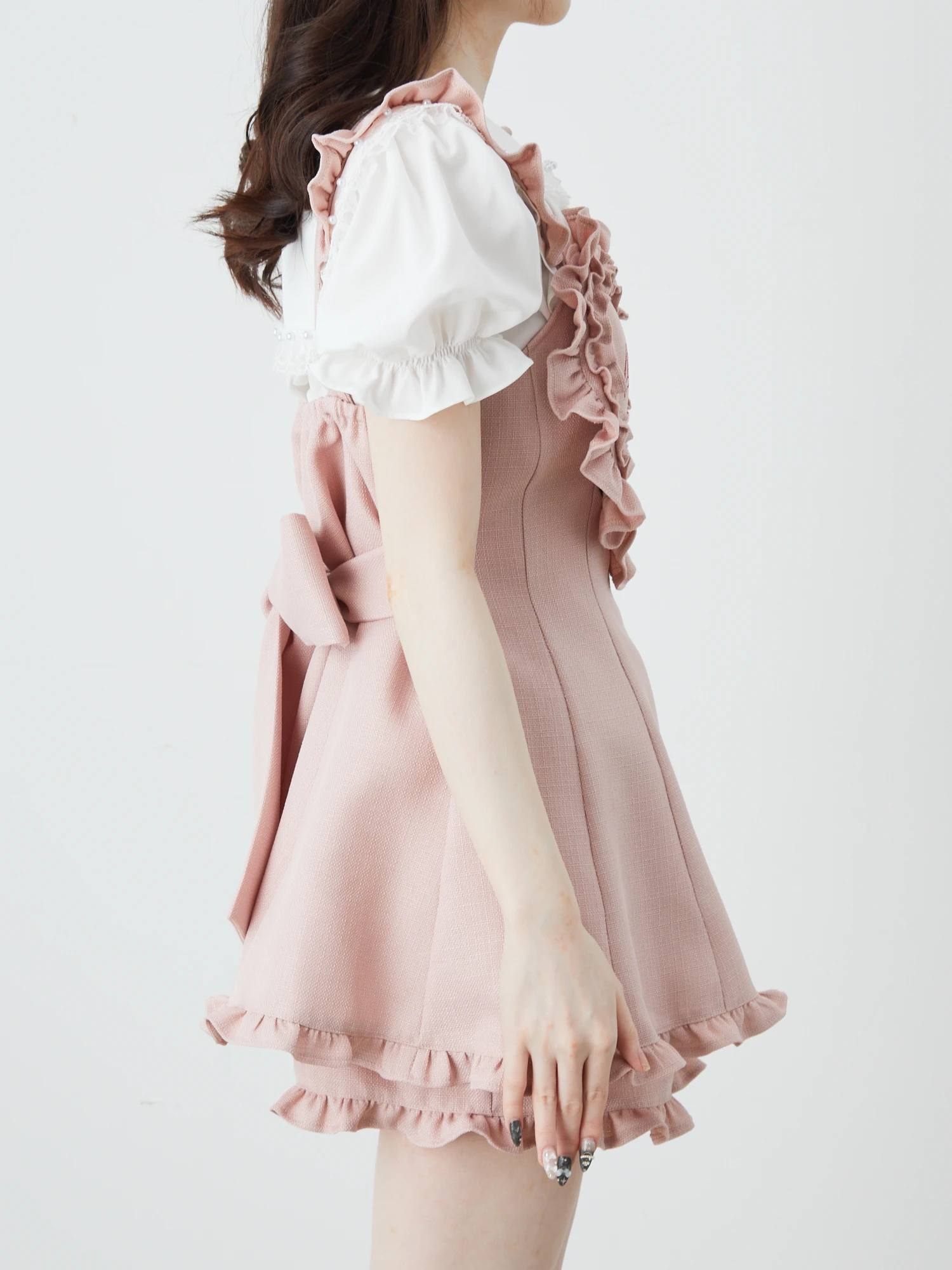 ank rouge ハートエプロンセットアップピンク