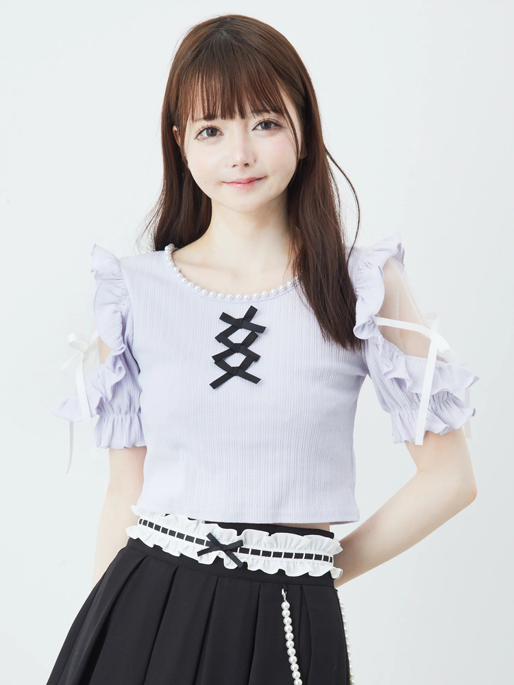 d.i.a.♡千鳥柄スカル 肩あき 背中あきパーカー 肩あきブラウス - Ank Rouge(アンクルージュ)のシャツ・ブラウス