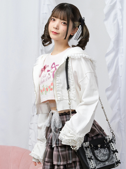 フリフリレースショートパーカー(ホワイト)