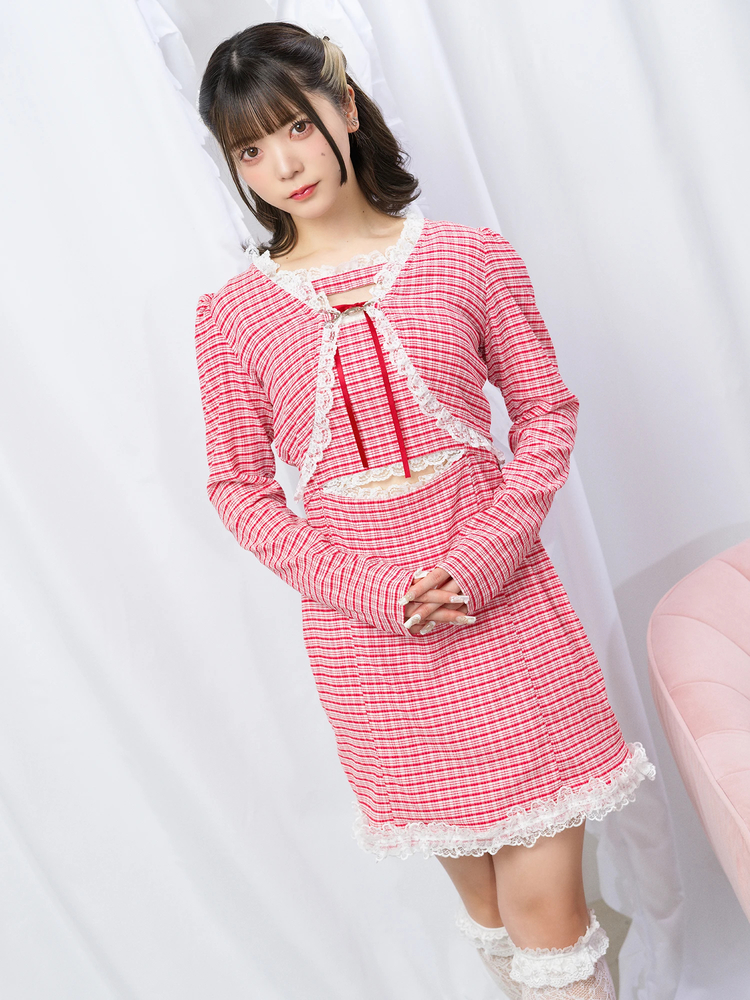 アンクルージュ フロント開きモノグラムワンピース ピンク フロント開きモノグラムワンピース - Ank Rouge(アンクルージュ