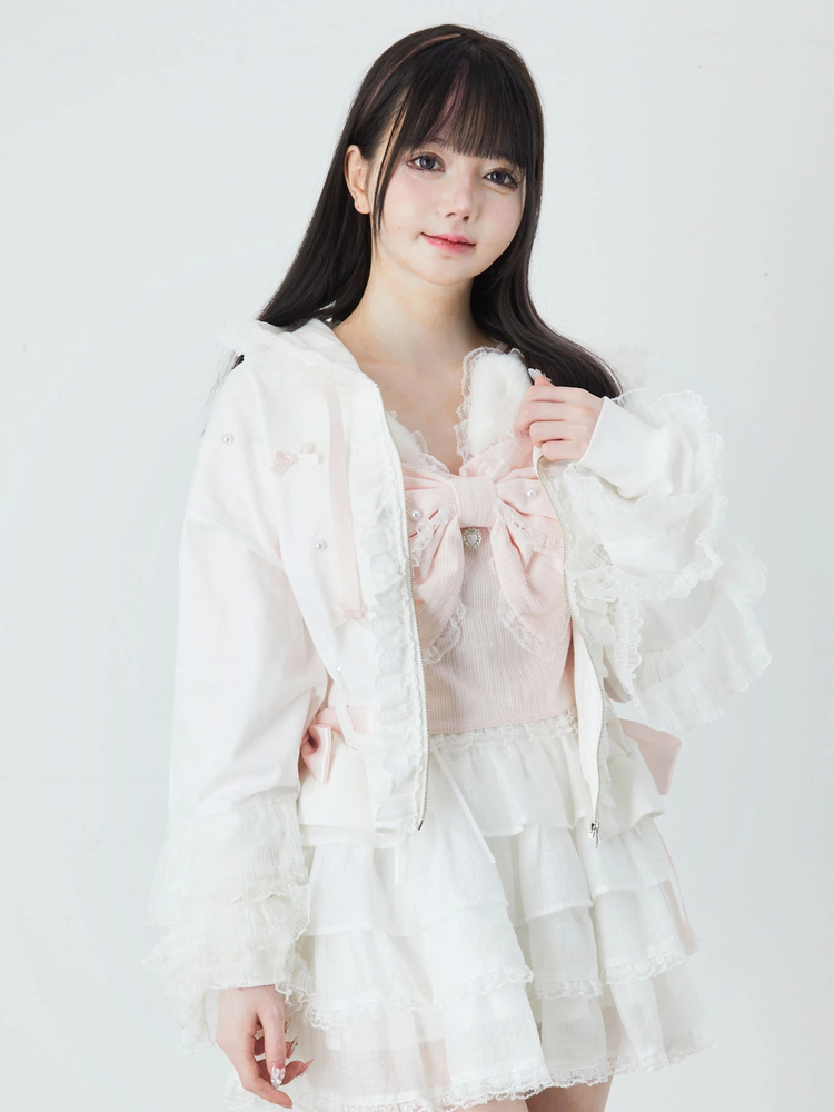 Ank Rouge チュールフリルショートパーカー レディース ボレロ Ank Rouge チュールフリルショートパーカー レディース ボレロ