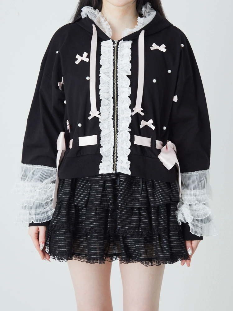 フリルリボンショートパーカー - Ank Rouge(アンクルージュ)のパーカ