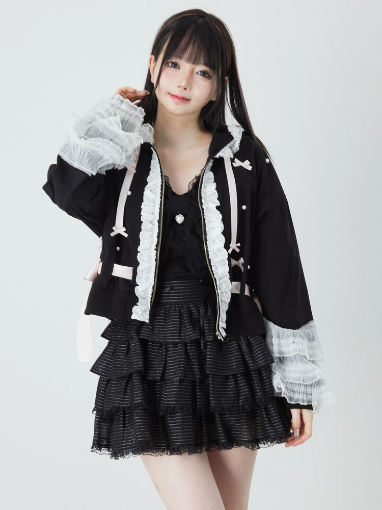 フリルリボンショートパーカー - Ank Rouge(アンクルージュ)のパーカ