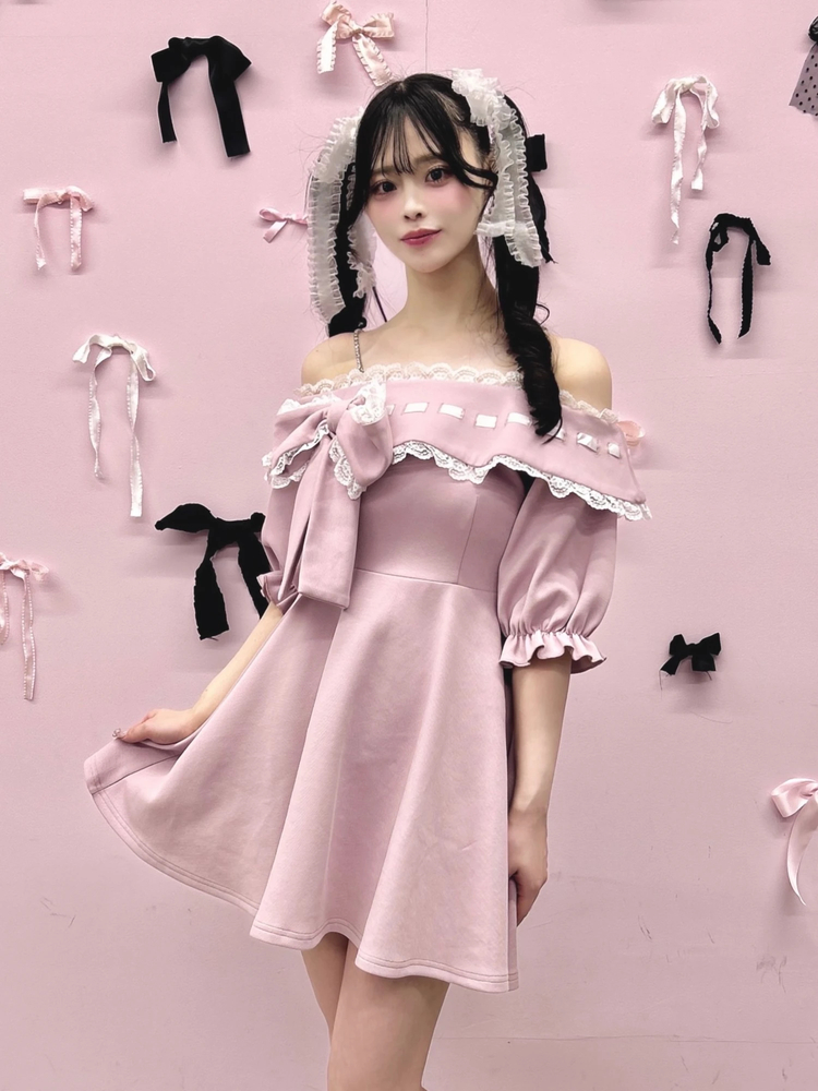 ☆【I AM MARI】☆オフショルフリルレイヤードリボンワンピー.ス リボン付きオフショルミニワンピース SPIRALGIRL│SPIRALGIRL