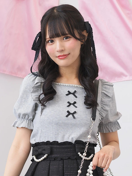 3つリボンスクエアテレコTOPS(ホワイト)