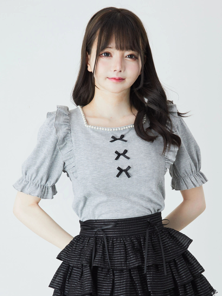 3つリボンスクエアテレコTOPS - Ank Rouge(アンクルージュ)のTシャツ