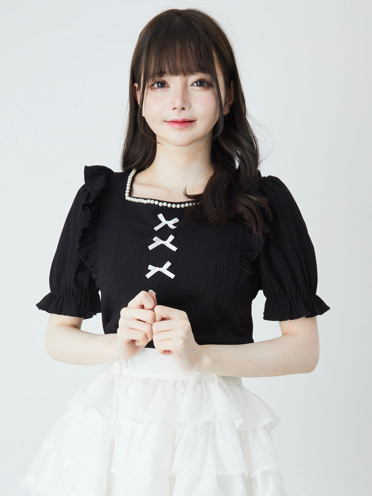 3つリボンスクエアテレコTOPS - Ank Rouge(アンクルージュ)のTシャツ