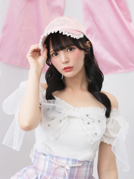 オーガンジーおリボンTOPS(ホワイト)