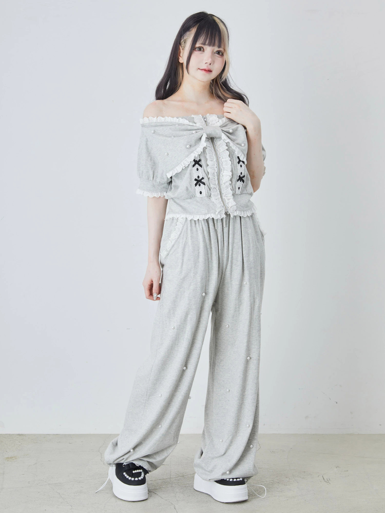 Ank Rouge☆パール付 ズボン Ank Rouge パンツ パールジャージパンツ レディース : ZOZOTOWN