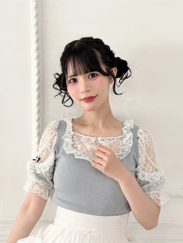 肩フリルテレコTOPS - Ank Rouge(アンクルージュ)のTシャツ