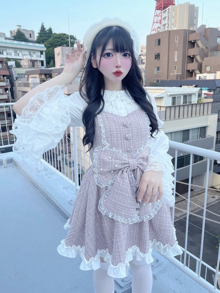 ツイードチェックリボンレースミニワンピ　ラメ　00s 姫ギャル　ダークコア 姫系 ツイードチェックリボンレースミニワンピラメ00s 姫ギャルダーク