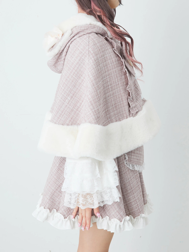 Ank Rouge くまちゃんキラキラツイードポンチョ ピンク くまちゃんキラキラツイードポンチョ - Ank Rouge(アン
