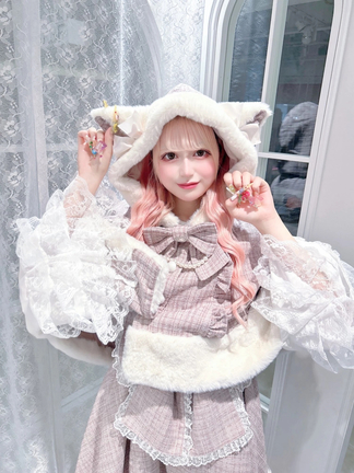 Ank Rouge くまちゃんキラキラツイードポンチョ ピンク くまちゃんキラキラツイードポンチョ - Ank Rouge(アン