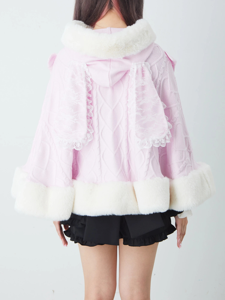 美品 45R シェットランドニットポンチョ ピンク 美品 45R シェットランドニットポンチョ ピンク