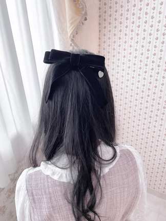 大人可愛いリボン半月アーチクリップ☆ファブリックチェック×モノトーン×ビジュー 大人可愛いリボン半月アーチクリップ☆ファブリックチェック