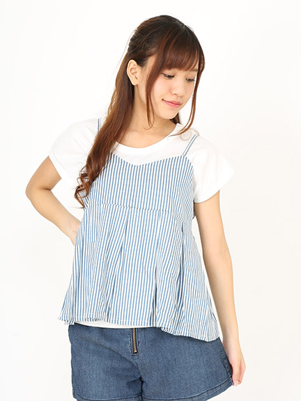 デニム風ビスチェ付きTシャツ
