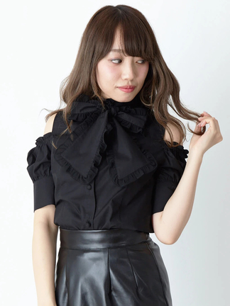 Jamie エーエヌケーシャツ　ブラウス　リボン柄Bigシャツ Ank Rouge - Jamie エーエヌケーシャツ ブラウス リボン柄Bigシャツ の