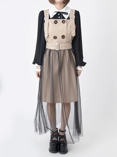 チュール切り替えトレンチチュールスカート