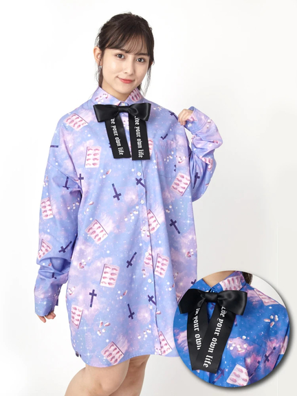 病みかわプリントBigシャツ(ブルー)
