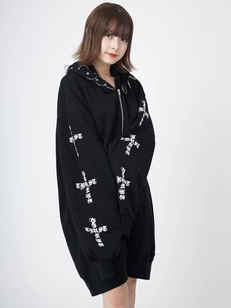 クロスゴシックロゴプリントBigパーカー - Jamie エーエヌケー