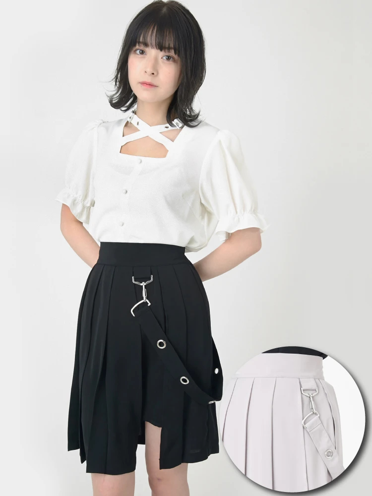 AD2023 24SS ウールギャバジンサスペンダープリーツスカート ハーネス