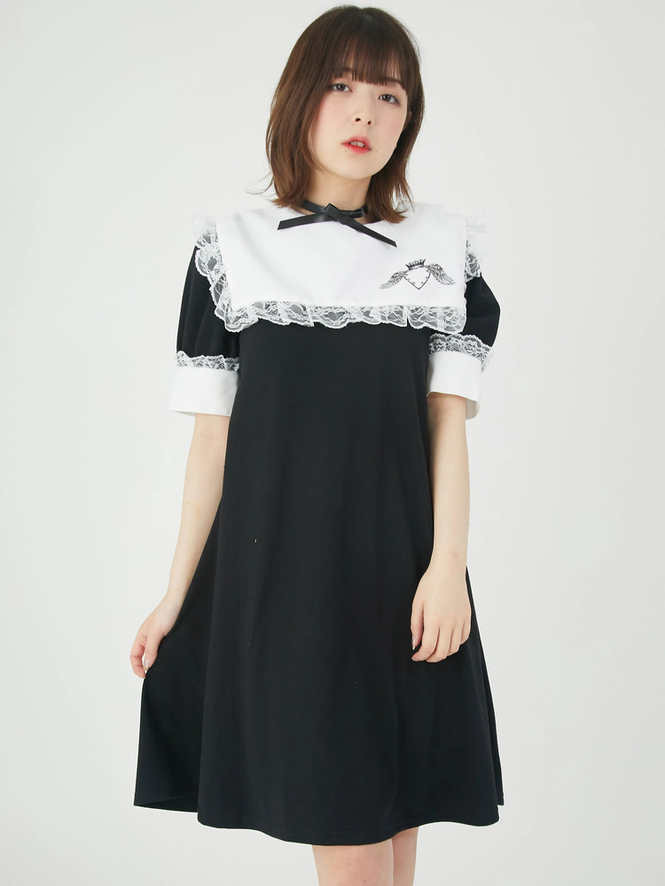 【未使用】Sheglit 刺繍入りチョーカー付き カットソー チョーカー付きハートプリントカットワンピース - Jamie エーエヌケー