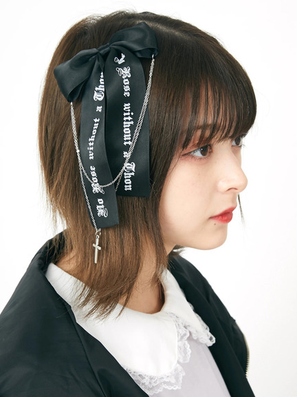 ゴシックプリントリボンバレッタ(ブラック)