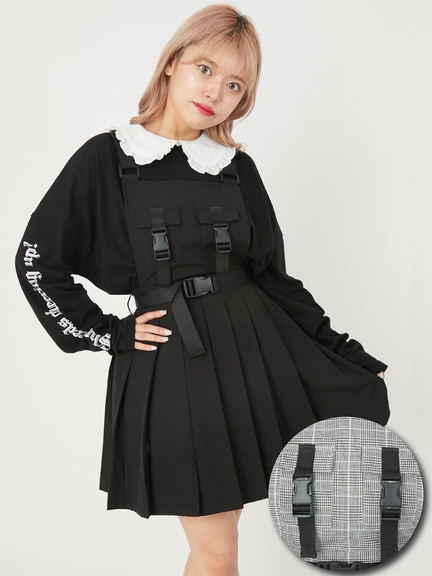 ストリートプリーツサロペット(ブラック)