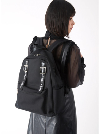 ロゴデザイン ブラックナイロンリュック リュックサック マークゴンザレス フロントダブルポケット デイパック