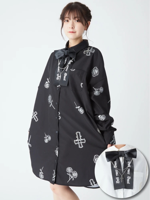 ハートクロス柄長袖BIGシャツ - Jamie エーエヌケー(ジェイミーエー 