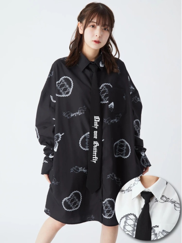バタフライ柄長袖BIGシャツ - Jamie エーエヌケー(ジェイミーエー 
