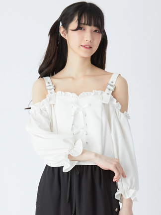 イ*ヌ様 完売品　Elise えみ姉　ビジュー　オフショルダー　ホワイト スピンドルオフショルBL - Jamie エーエヌケー(ジェイミーエーエヌケー