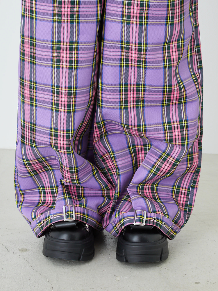 カラフルチェック柄スリムフィットパンツ　新品未使用 低身長サイズ有]先染めチェック柄ストレートパンツ（スラックス）｜Re