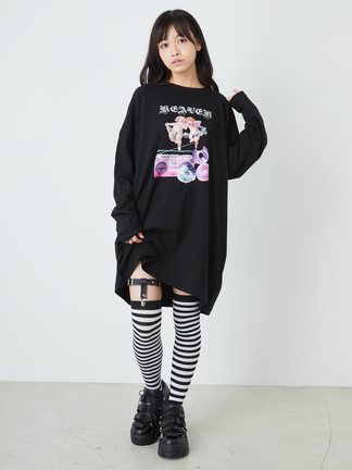 ガーター付きボーダーニーハイソックス - Jamie エーエヌケー