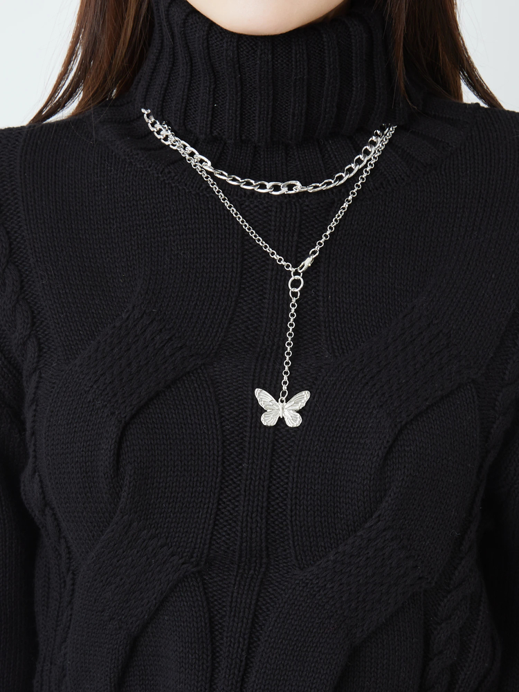 バタフライネックレス付きケーブルニット - Jamie エーエヌケー