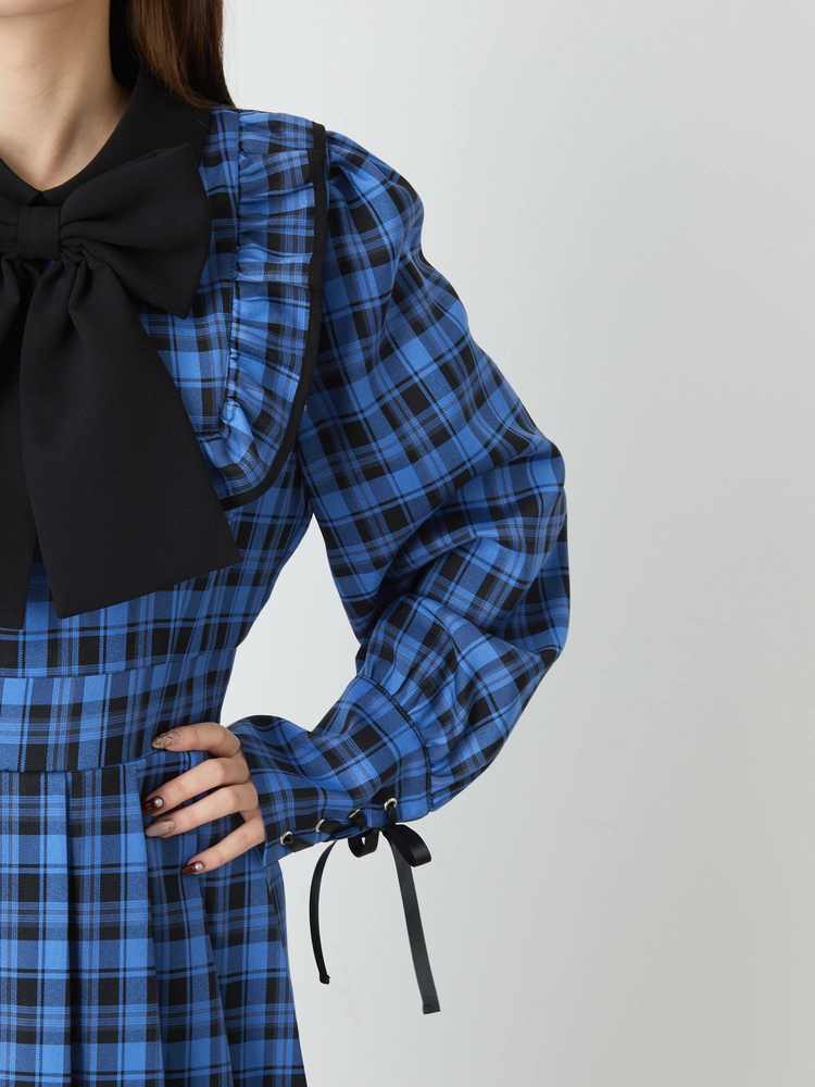 Jamie エーエヌケーパールクロスゴシックOP ミニワンピース 水色 ギンガム 配色OP - Jamie エーエヌケー(ジェイミーエーエヌケー)の