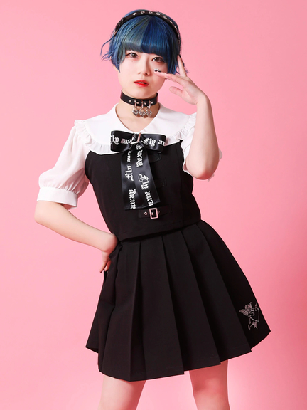 エンジェルモチーフプリーツSK(ブラック)