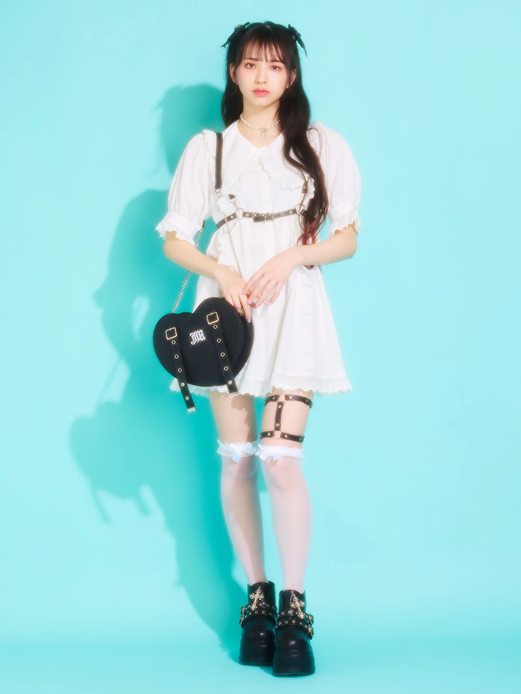 ミシェル フリル ライン シフォン フレア ワンピース (2色) mily bilet】甘くて軽やか。フリルショルダーAラインティアード
