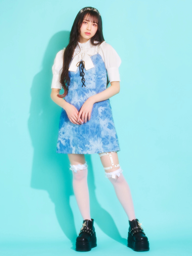 Jamie エーエヌケーパールクロスゴシックOP ミニワンピース 水色 ギンガム Jamie エーエヌケーパールクロスゴシックOP ミニワンピース 水色