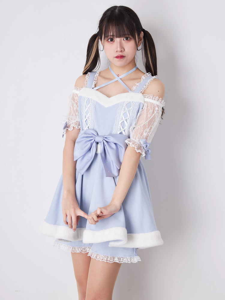Jamie エーエヌケーフリルたっぷりビッグTシャツ未使用水色リボン