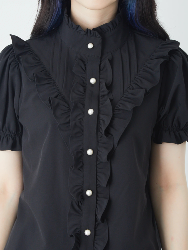 AD2016 archive フリル装飾ブラウス 黒 シャツ AD2016 archive フリル装飾ブラウス 黒 シャツ AD2016 archive フリル