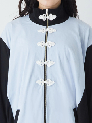 ALCONQUIN チャイナパーカー チャイナ服 ブルーチャイナ ベージュアクセントシンプル