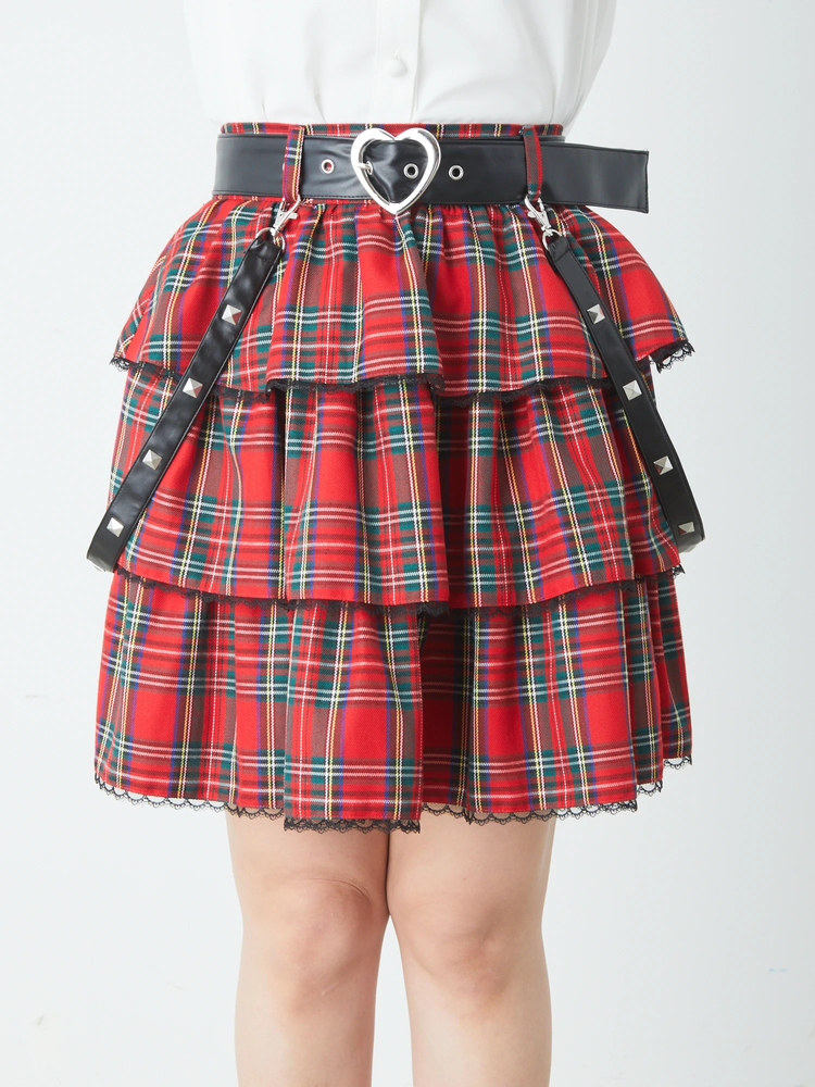 合皮ベルトチェックティアードSK - Jamie エーエヌケー(ジェイミーエー