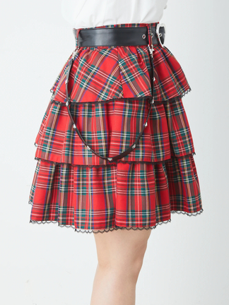 合皮ベルトチェックティアードSK - Jamie エーエヌケー(ジェイミーエー