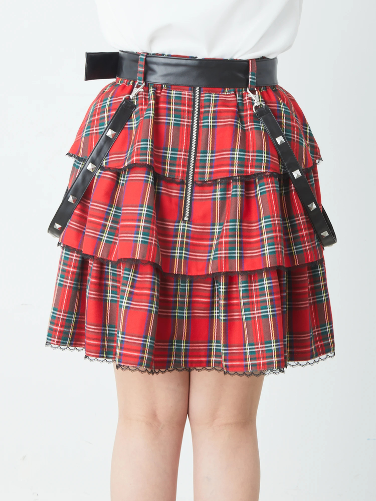 合皮ベルトチェックティアードSK - Jamie エーエヌケー(ジェイミーエー