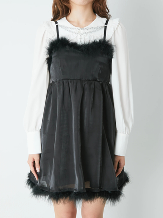 クロスチェーンフェザートリムソフトオーガンジーキャミOP - Jamie