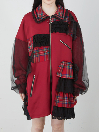 Jamieエーエヌケー / ゴシックロゴパッチワークカーデ M ブルー×ブラック O-25-04-04-039-CA-TO-OW-ZT092 ゴシックロゴBIGパーカー - Jamie エーエヌケー(ジェイミーエー