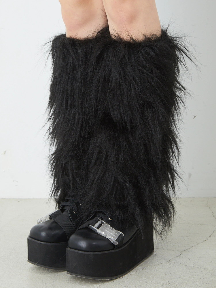 ☆彡黒　ダウン　ファー　レッグウォーマー☆彡 レッグウォーマー アクリルファー⁄レッグウォーマー レディース メンズ